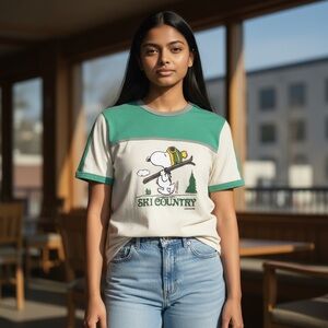 Coach x Peanuts Snoopy Ski Country Wool Linen T-Shirt Small Cream Green Grey